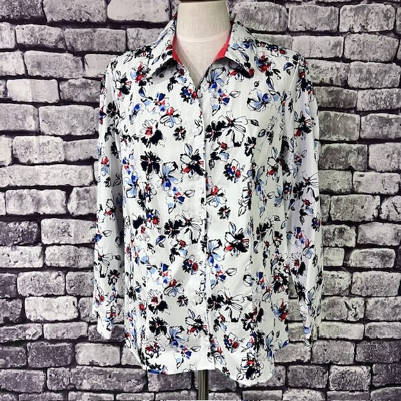 CJ Banks Tops - CJ Banks White, Blue & Red Button Down Long Sleeve Blouse Size 1X